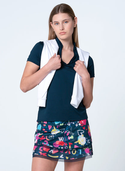 Lucky In Love Pleated Placket Short Sleeve