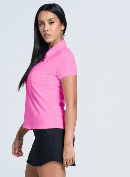 Lucky In Love Pleated Placket Short Sleeve