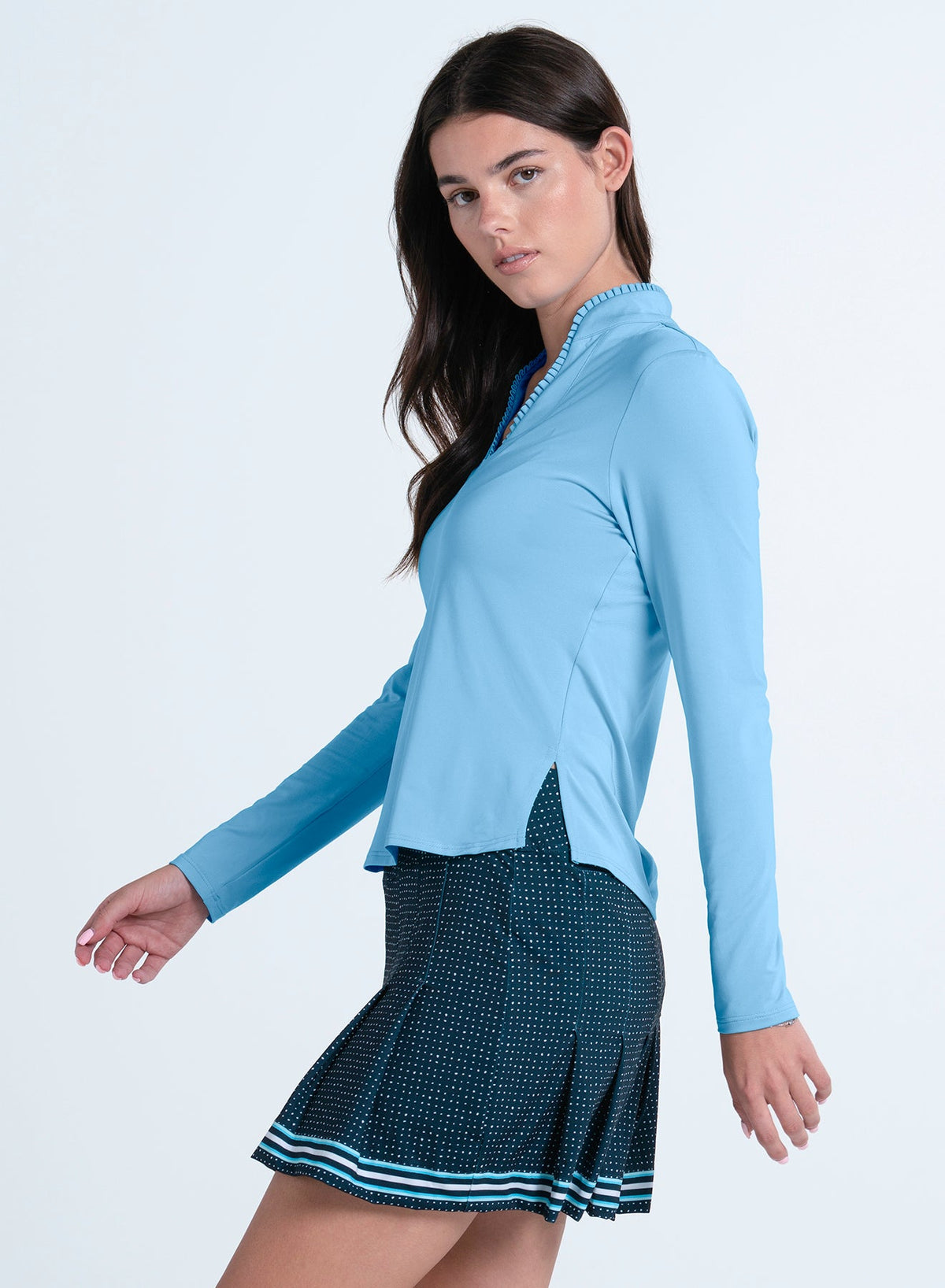 Lucky In Love Pleated Neck Long Sleeve