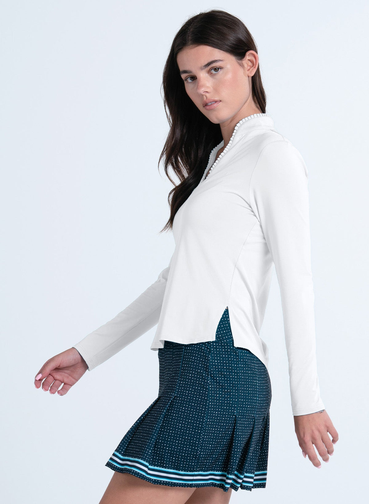 Lucky In Love Pleated Neck Long Sleeve