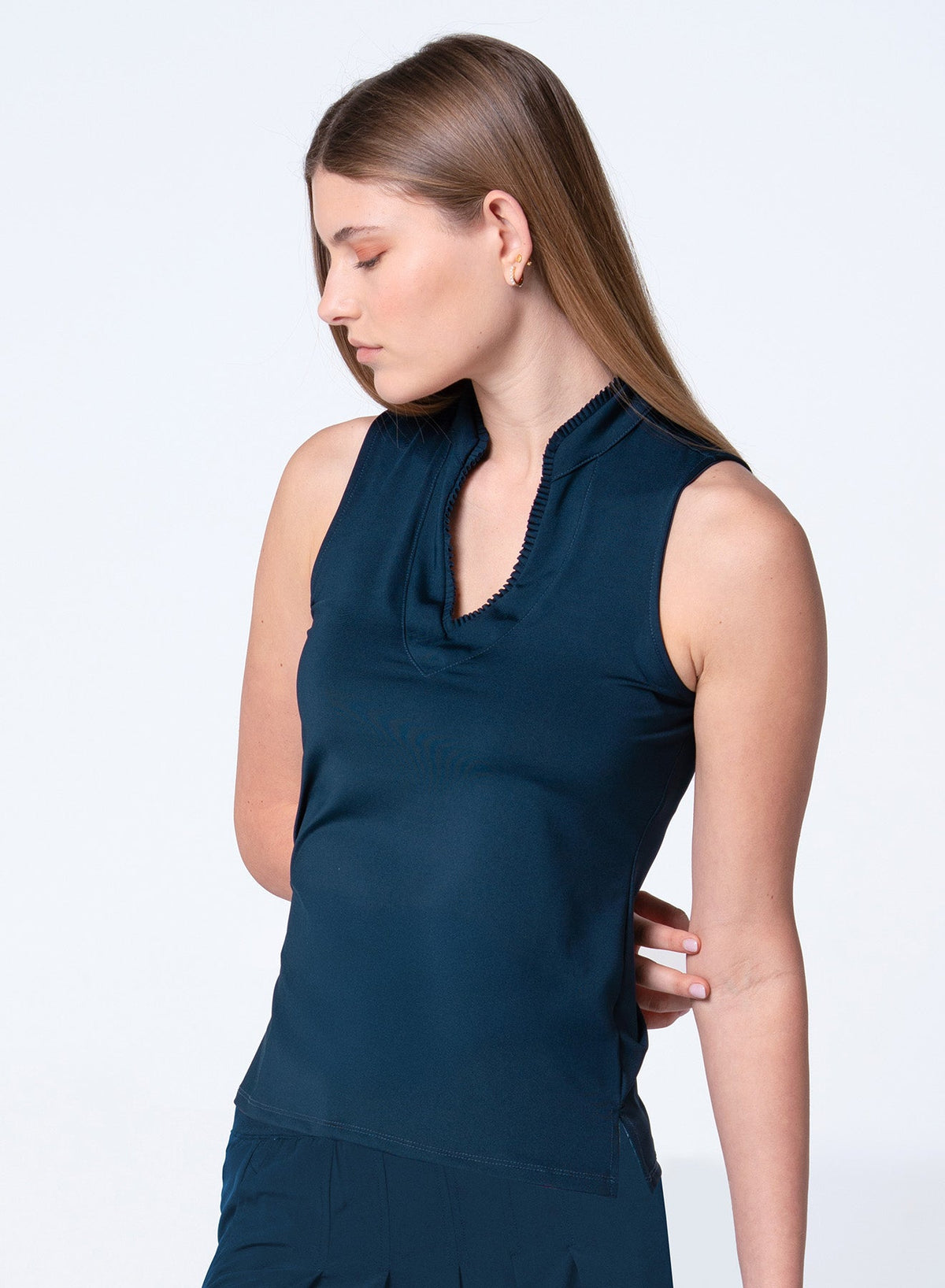 Lucky In Love Pleated Placket Sleeveless